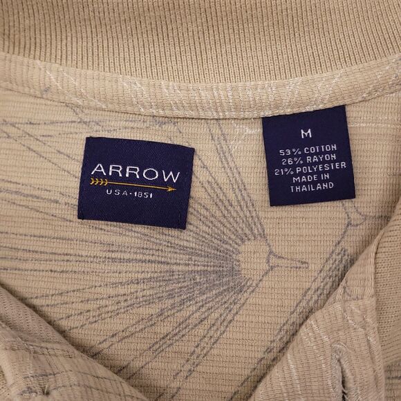 Arrow Casual Pullover Short Sleeve Polo Shirt Mens Size Medium M Beige - Picture 3 of 10